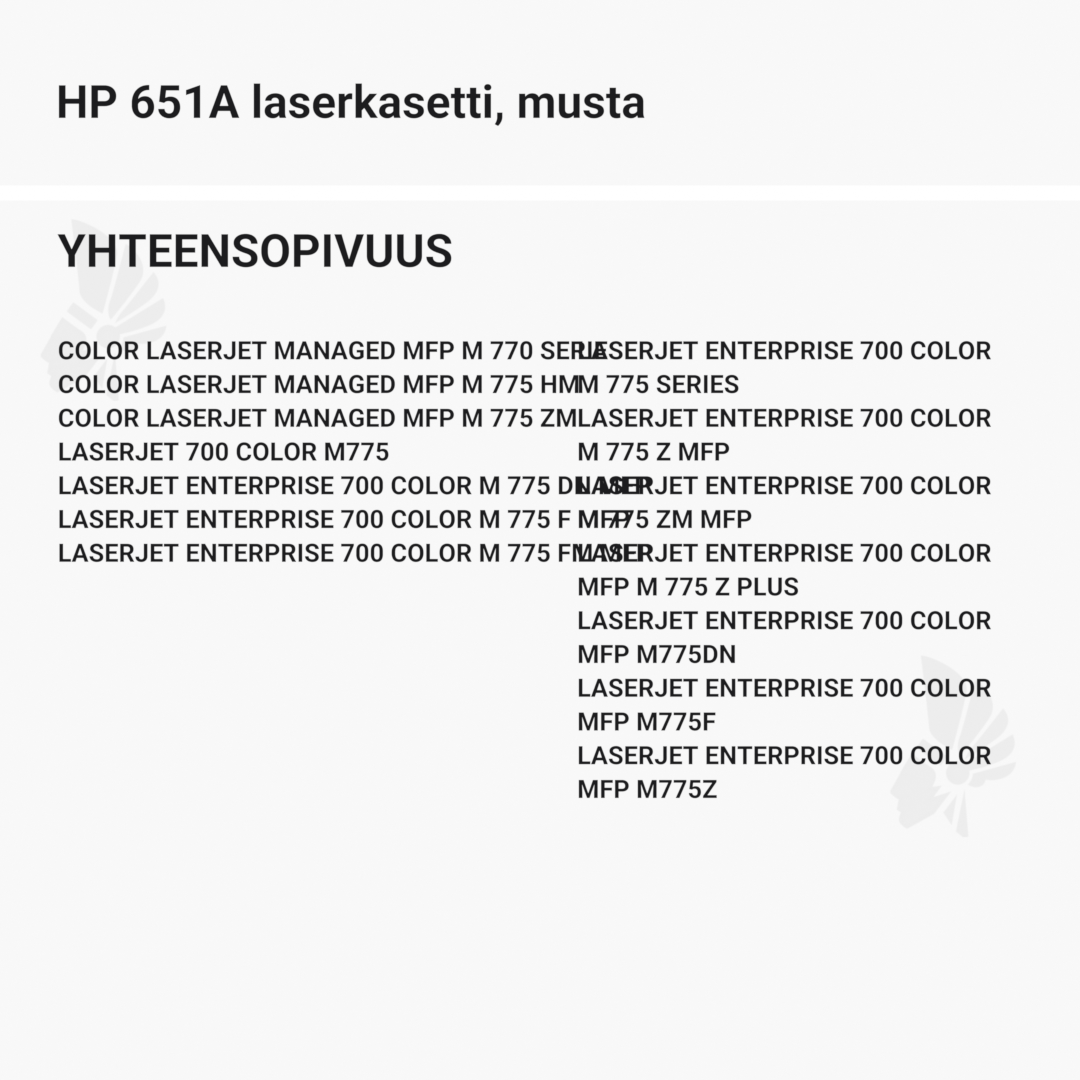 HP 651A laserkasetti, musta – tarvike, premium - Yhteensopivat tulostinmallit
