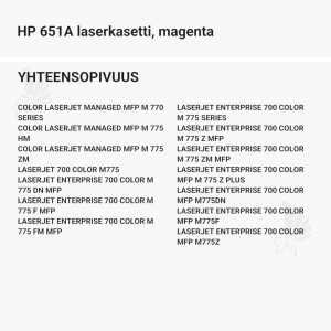 HP 651A laserkasetti, magenta - Yhteensopivat tulostinmallit