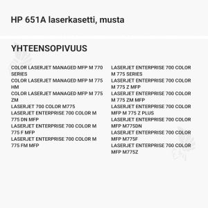HP 651A laserkasetti, musta - Yhteensopivat tulostinmallit