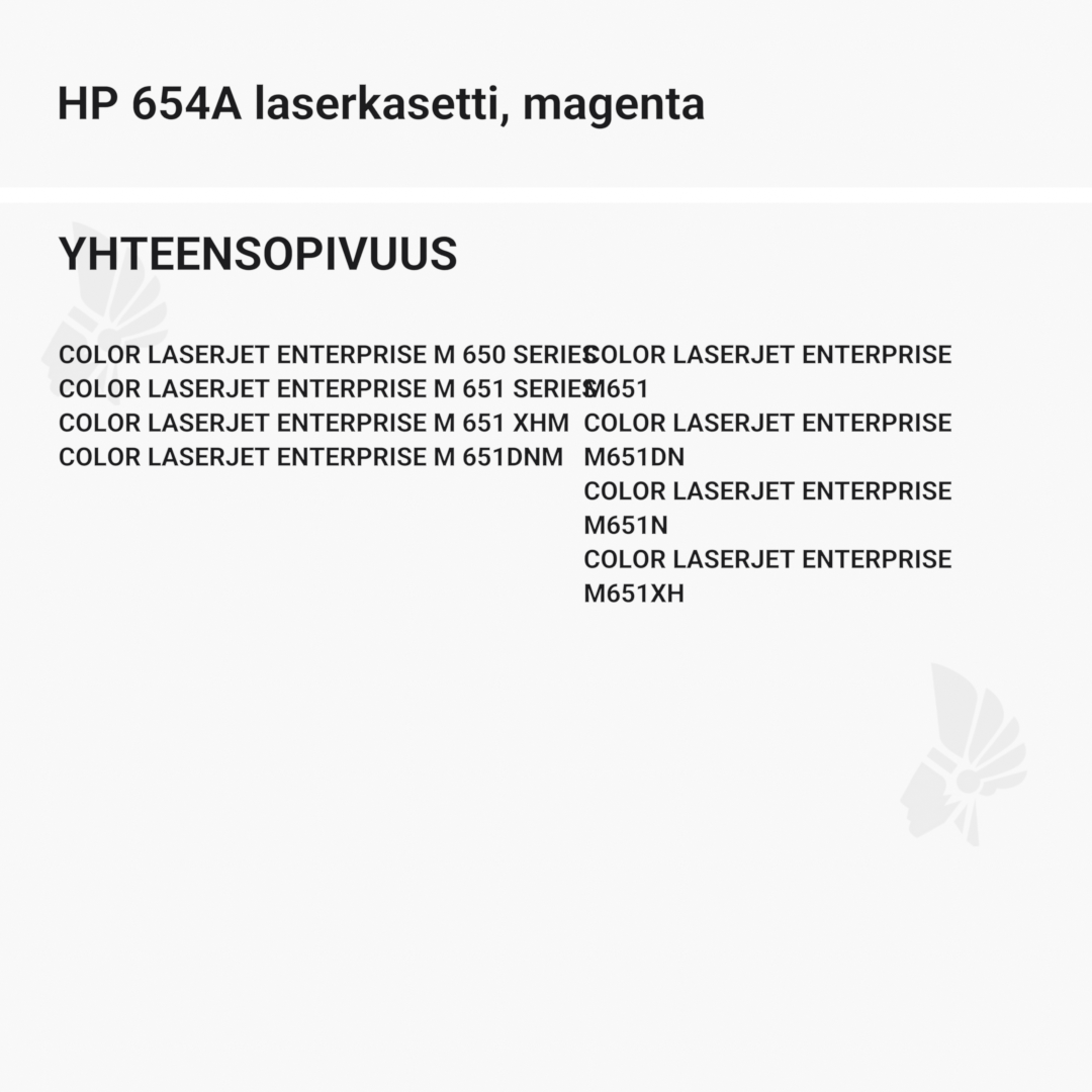 HP 654A laserkasetti, magenta – tarvike, premium - Yhteensopivat tulostinmallit
