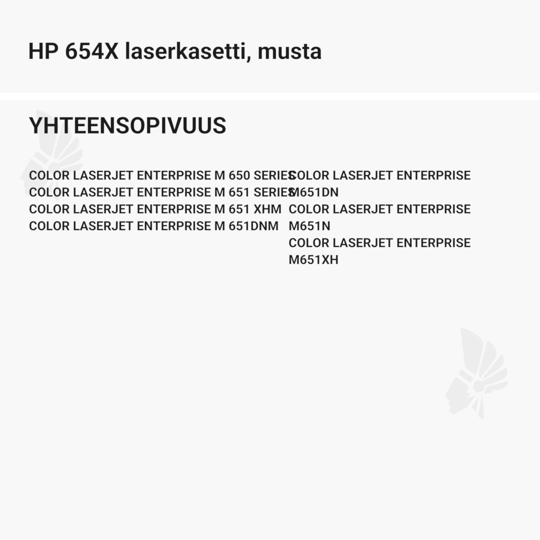 HP 654X laserkasetti, musta – tarvike, premium - Yhteensopivat tulostinmallit