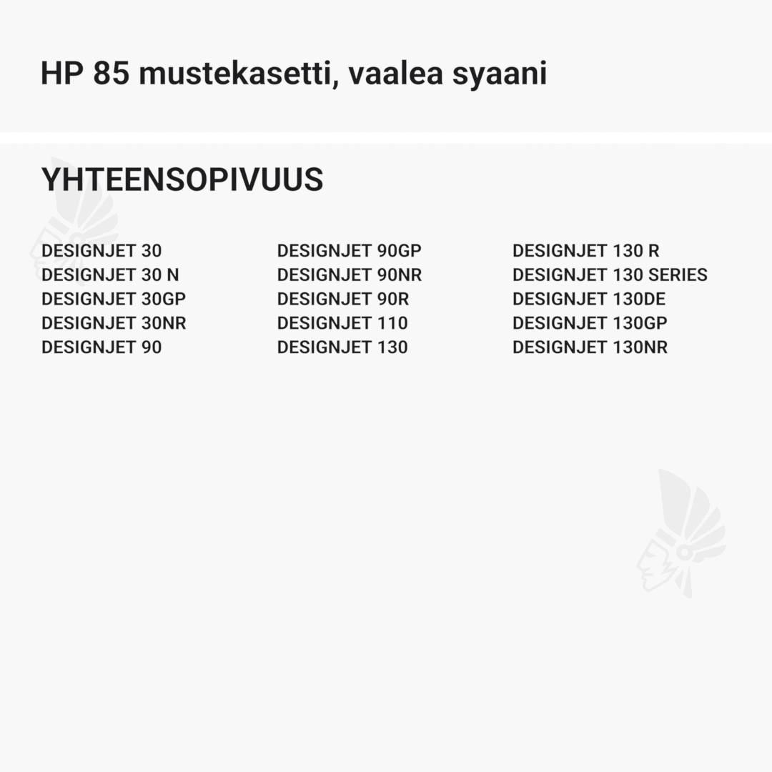 HP 85 mustekasetti, vaalea syaani - Yhteensopivat tulostinmallit