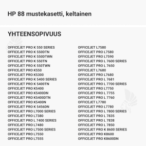 HP 88 mustekasetti, keltainen - Yhteensopivat tulostinmallit