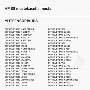 HP 88 mustekasetti, musta - Yhteensopivat tulostinmallit