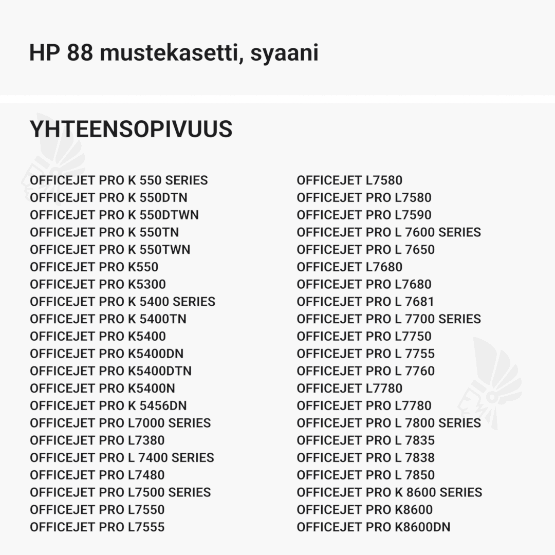HP 88 mustekasetti, syaani - Yhteensopivat tulostinmallit