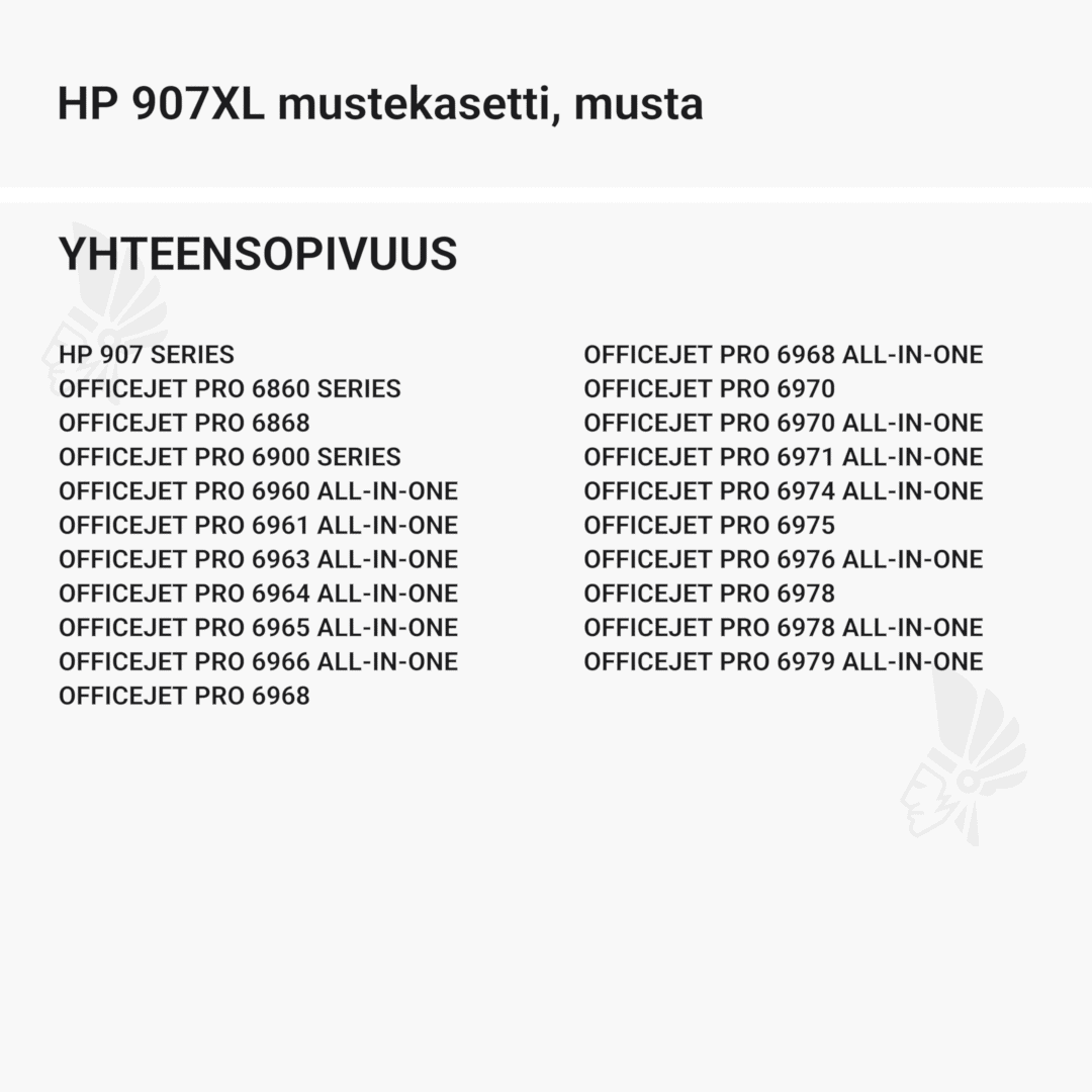 HP 907XL mustekasetti, musta - Yhteensopivat tulostinmallit