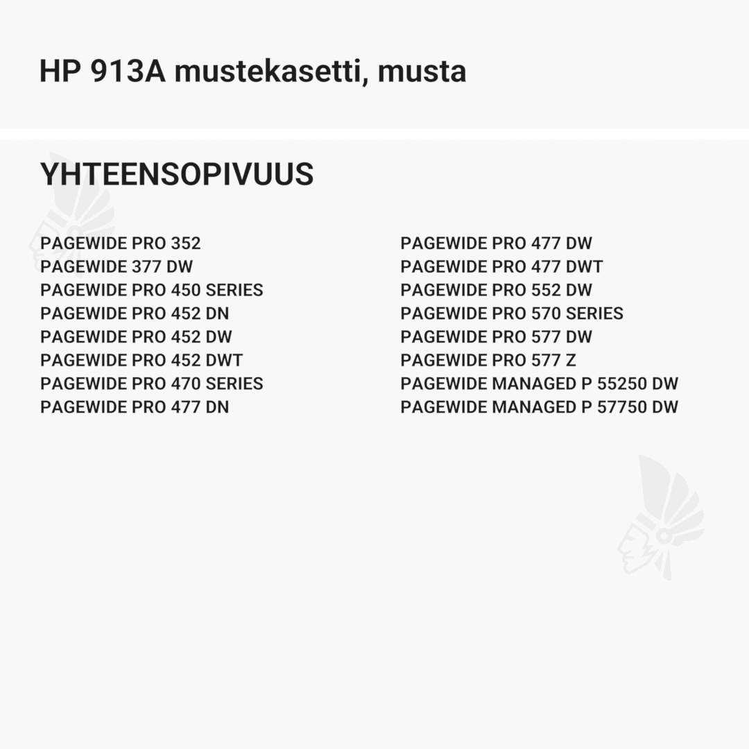 HP 913A mustekasetti, musta - Yhteensopivat tulostinmallit