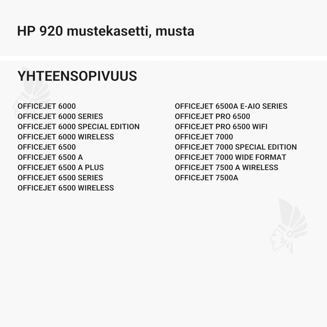 HP 920 mustekasetti, musta - Yhteensopivat tulostinmallit