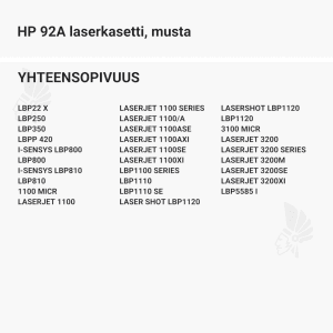 HP 92A laserkasetti, musta - Yhteensopivat tulostinmallit