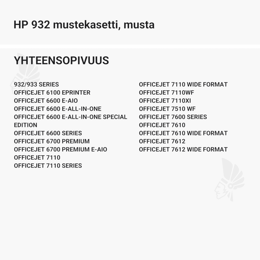 HP 932 mustekasetti, musta - Yhteensopivat tulostinmallit