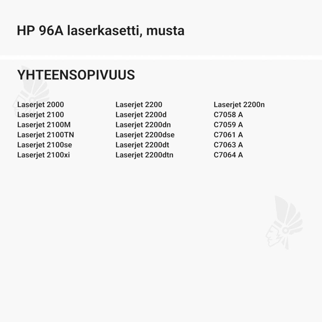 HP 96A laserkasetti, musta - Yhteensopivat tulostinmallit