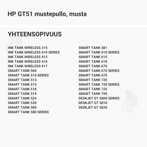 HP GT51 mustepullo, musta - Yhteensopivat tulostinmallit
