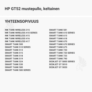 HP GT52 mustepullo, keltainen - Yhteensopivat tulostinmallit