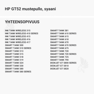 HP GT52 mustepullo, syaani - Yhteensopivat tulostinmallit