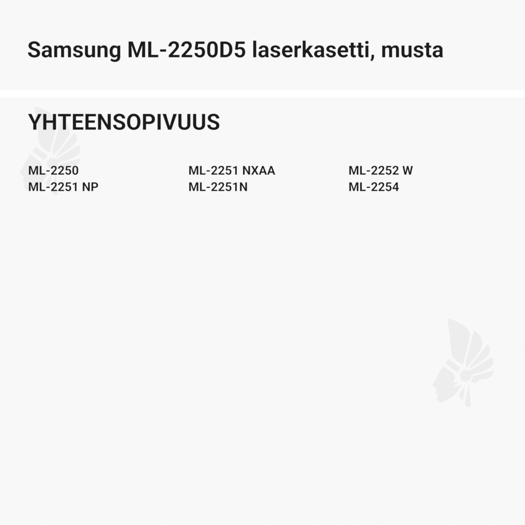 Samsung ML-2250D5 laserkasetti, musta – tarvike, premium - Yhteensopivat tulostinmallit
