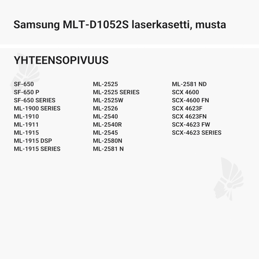 Samsung MLT-D1052S laserkasetti, musta – tarvike, premium - Yhteensopivat tulostinmallit