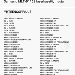 Samsung MLT-D116S laserkasetti, musta - Yhteensopivat tulostinmallit