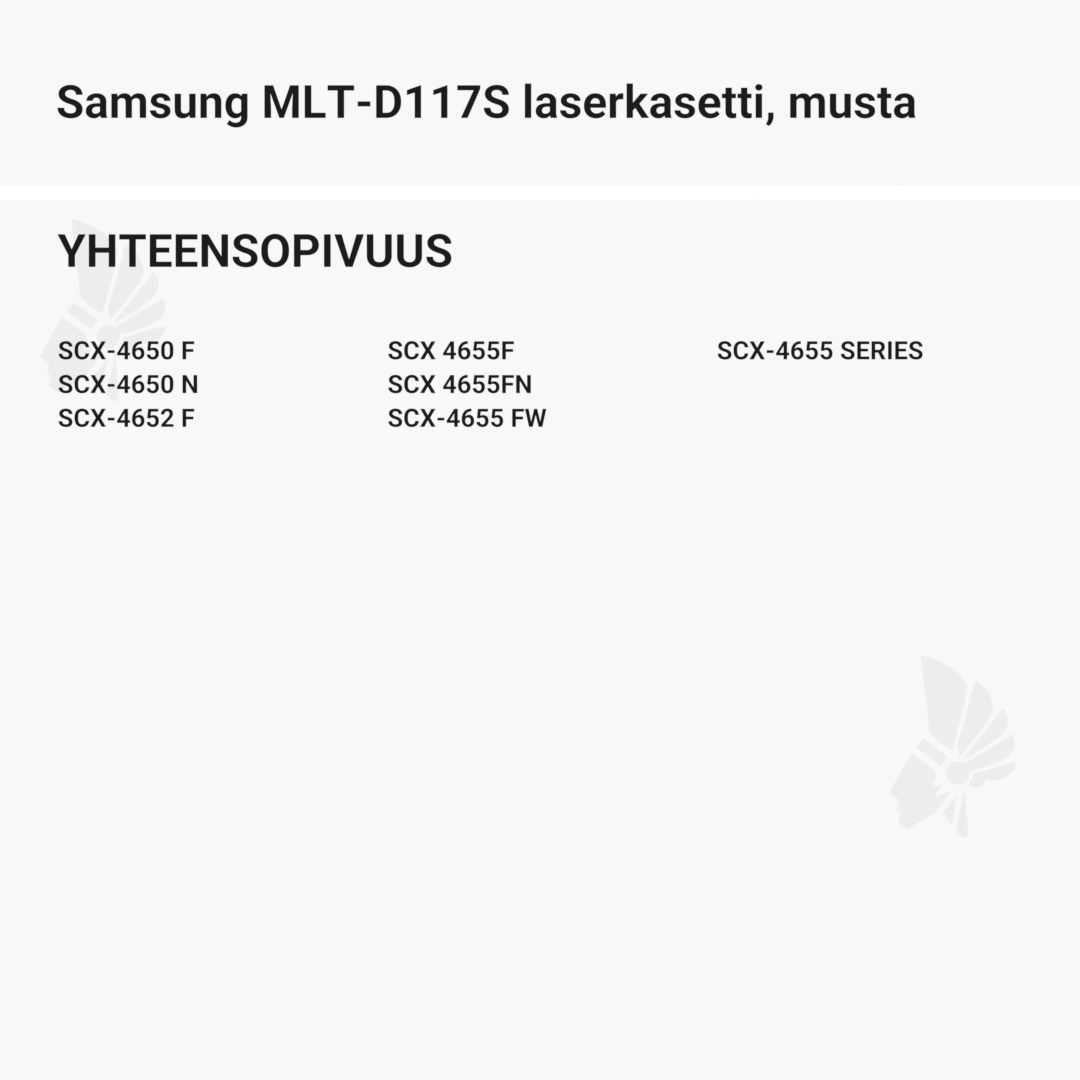 Samsung MLT-D117S laserkasetti, musta – tarvike, premium - Yhteensopivat tulostinmallit